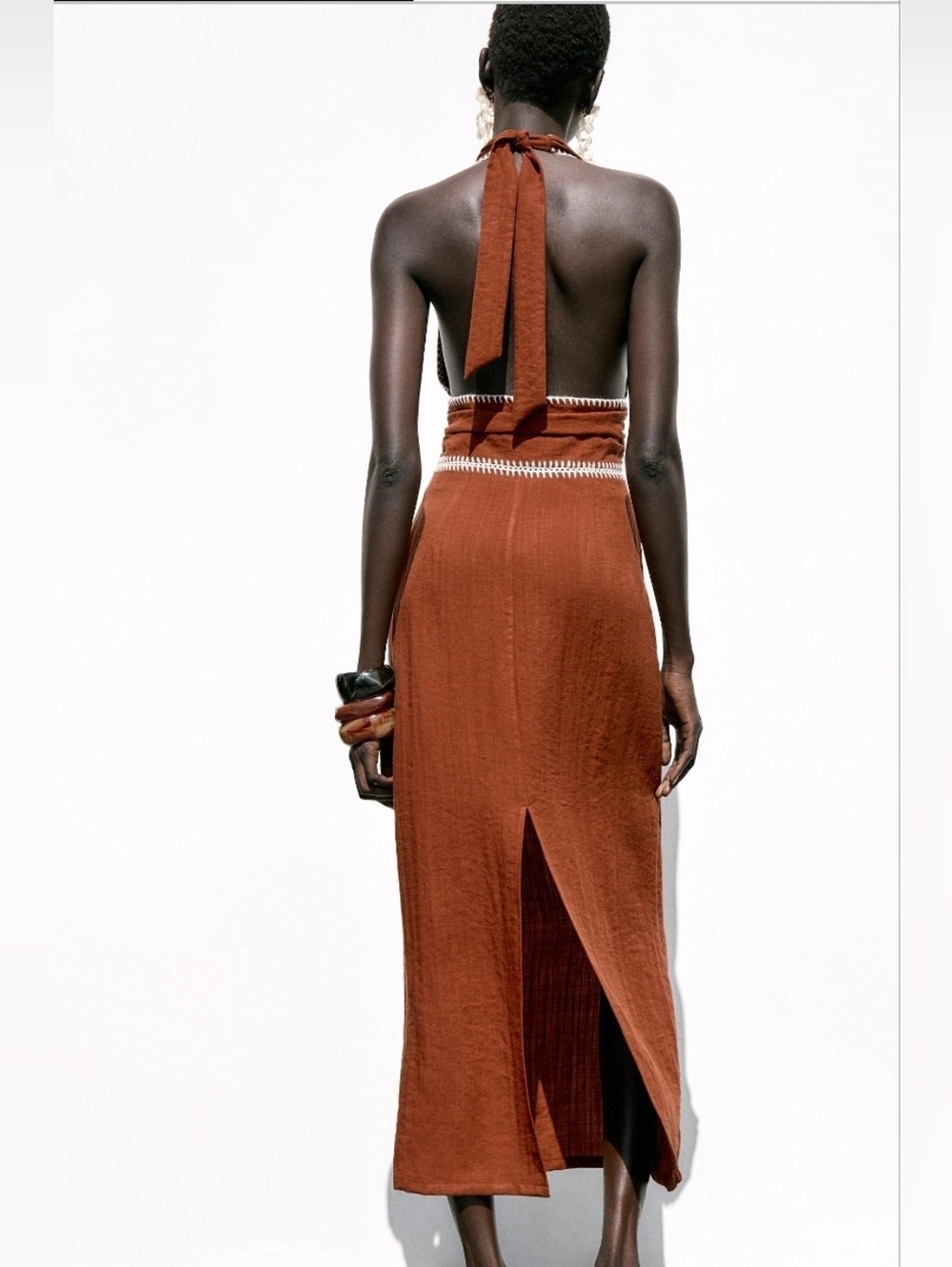 Zara Terracotta Embroidered Halter dress Size M